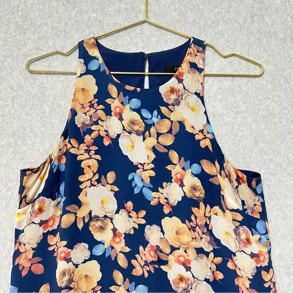 J. Crew Floral Silk Sleeveless Top Size 6 Navy Floral Delicate Career Feminine